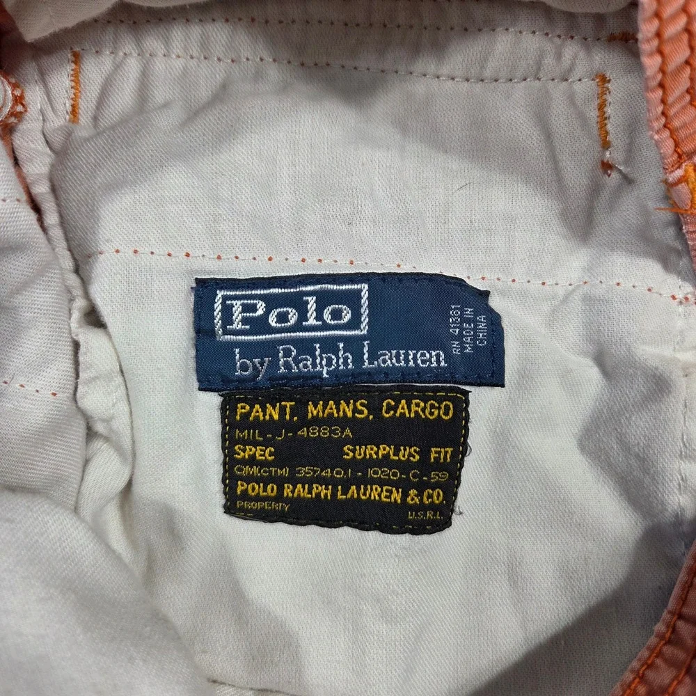 Polo by Ralph Lauren Surplus Fit Cargo Shorts Mens 33 Salmon Orange Y2k Preppy‎